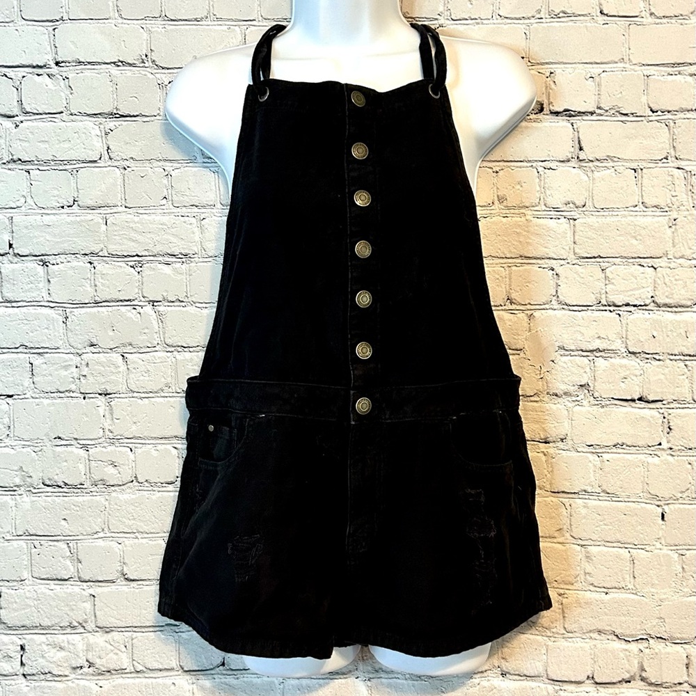 American Eagle Black Denim Distressed Shorts Overalls / medium